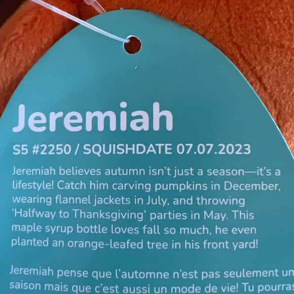 CROSS LIST* NWT 5” VHTF FTM Jeremiah The Maple Syrup Jar Squishmallows food - Picture 3 of 6